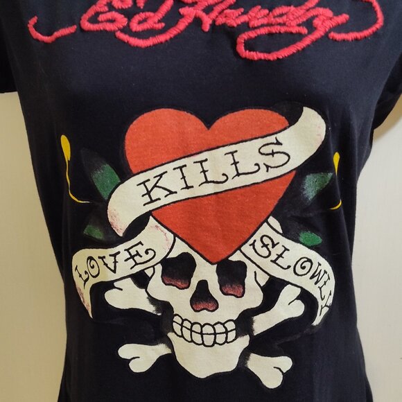 Ed Hardy Black Tee Love Kills Slowly Embroidered Logo Name Size Large NWOT - Picture 6 of 8